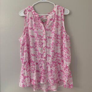 NWT Loft Sz L Pink and White Floral Top